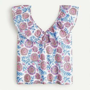 J. Crew Ruffle V-neck top Floral Print Sz Med